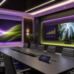 Modern conference room with large professional displays for LG and Sharp AV presentation and digital signage solutions.